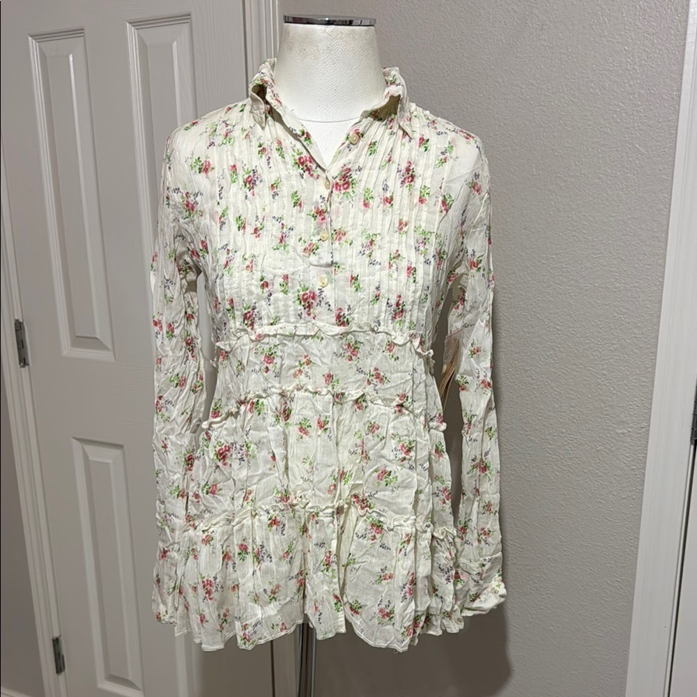 Denim & Supply Ralph Lauren Discontinued Gauzy Cotton Pink Floral Top Flowy Rare